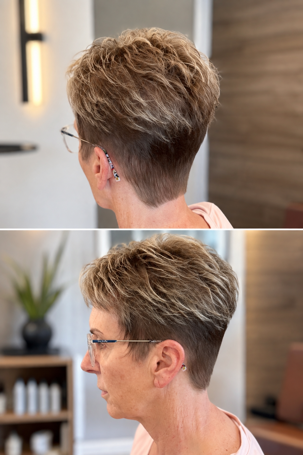 Short textured blonde pixie cut by Studio 4 Salon in Pass Christian, MS